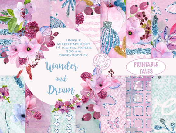 Floral Digital Papers Wander Dream