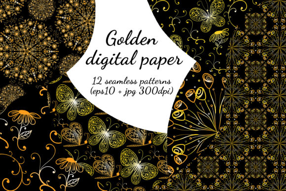 Golden Seamless Digital Paper. Mandalas.