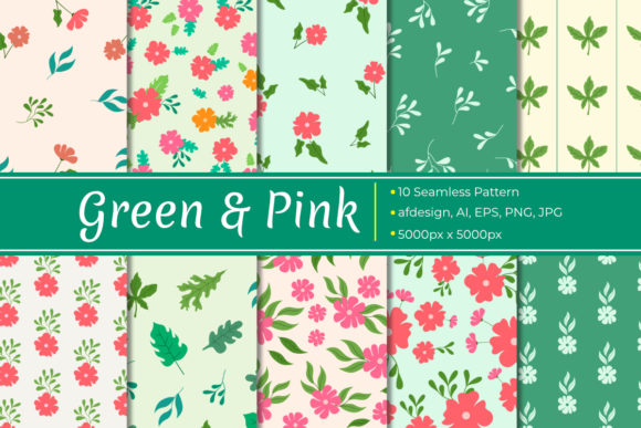 Pink and Green Floral Seamless Pattern