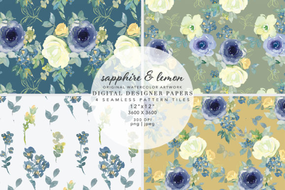 Sapphire Lemon Seamless Pattern Set