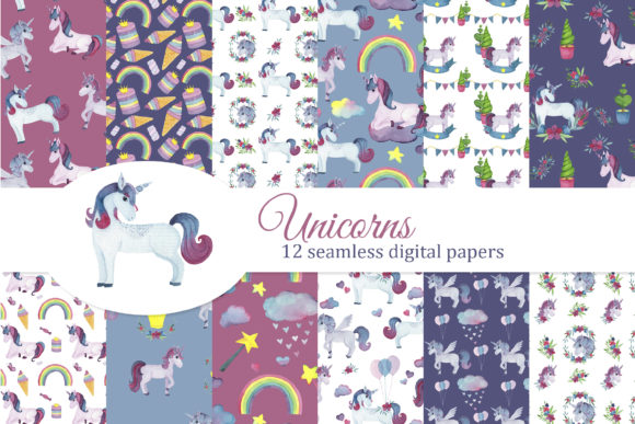 Unicorns Digital Papers Set, Seamless