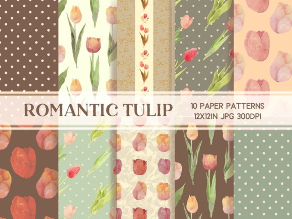 Watercolor Tulip Digital Paper Set